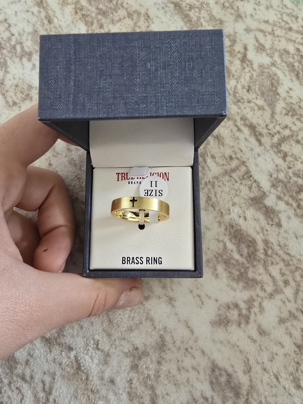 Gold Brass Ring with Cross Cutout